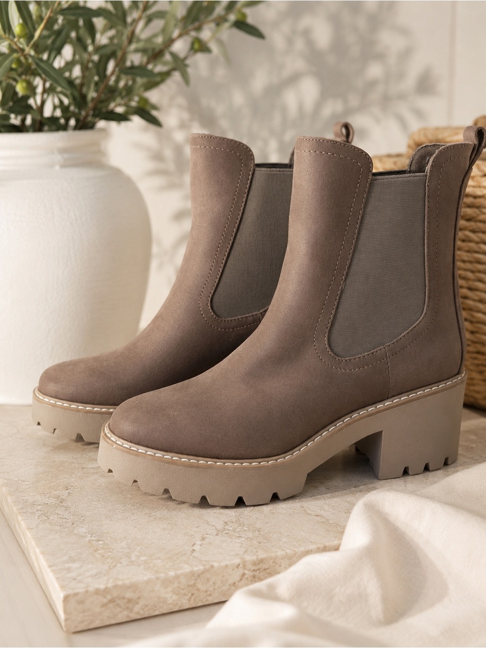 Dolce Vita Taupe Chelsea Lug Ankle Boots